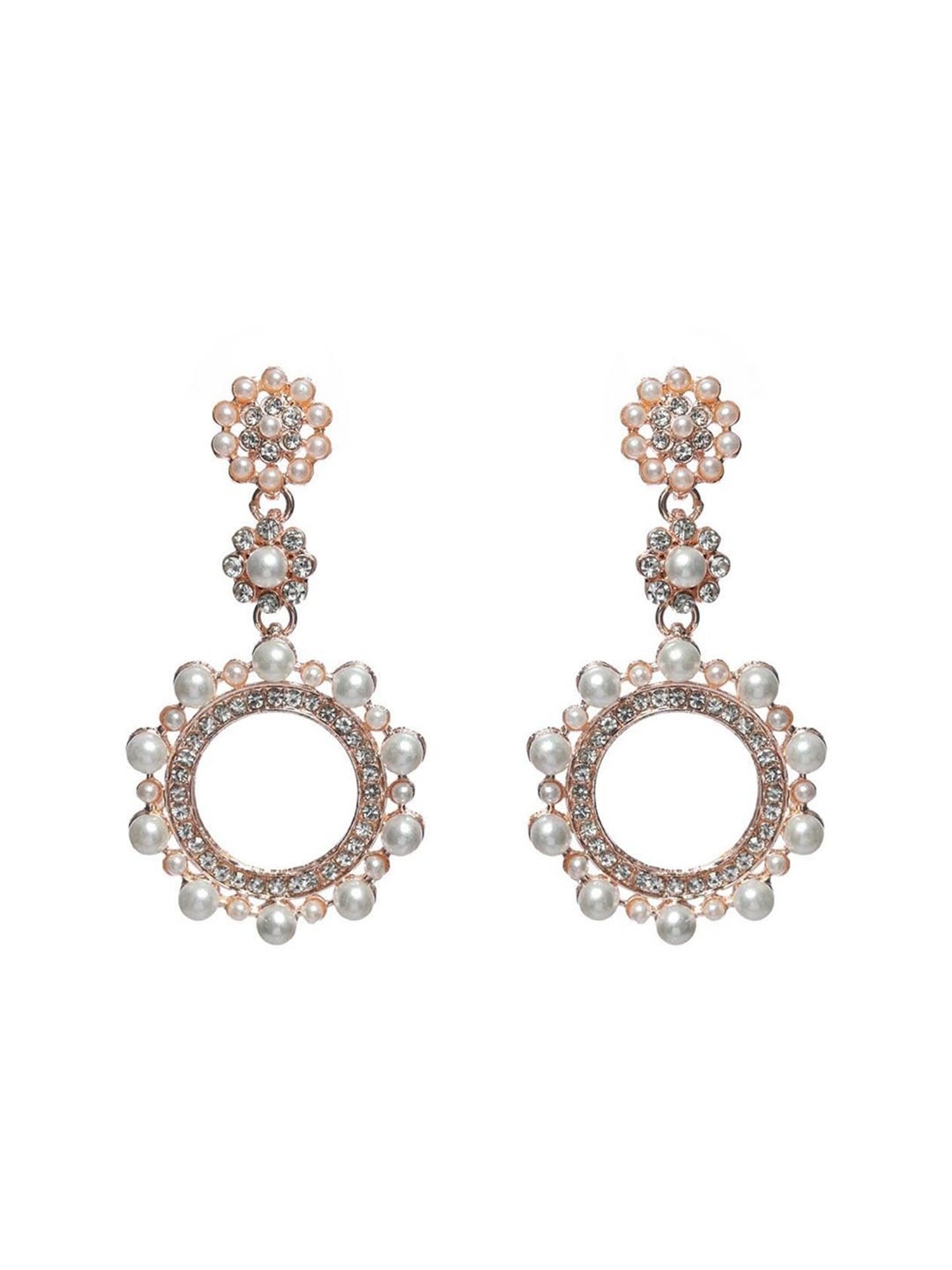 Priyaasi Pearl White Stud & Drop Earrings - Set of 2