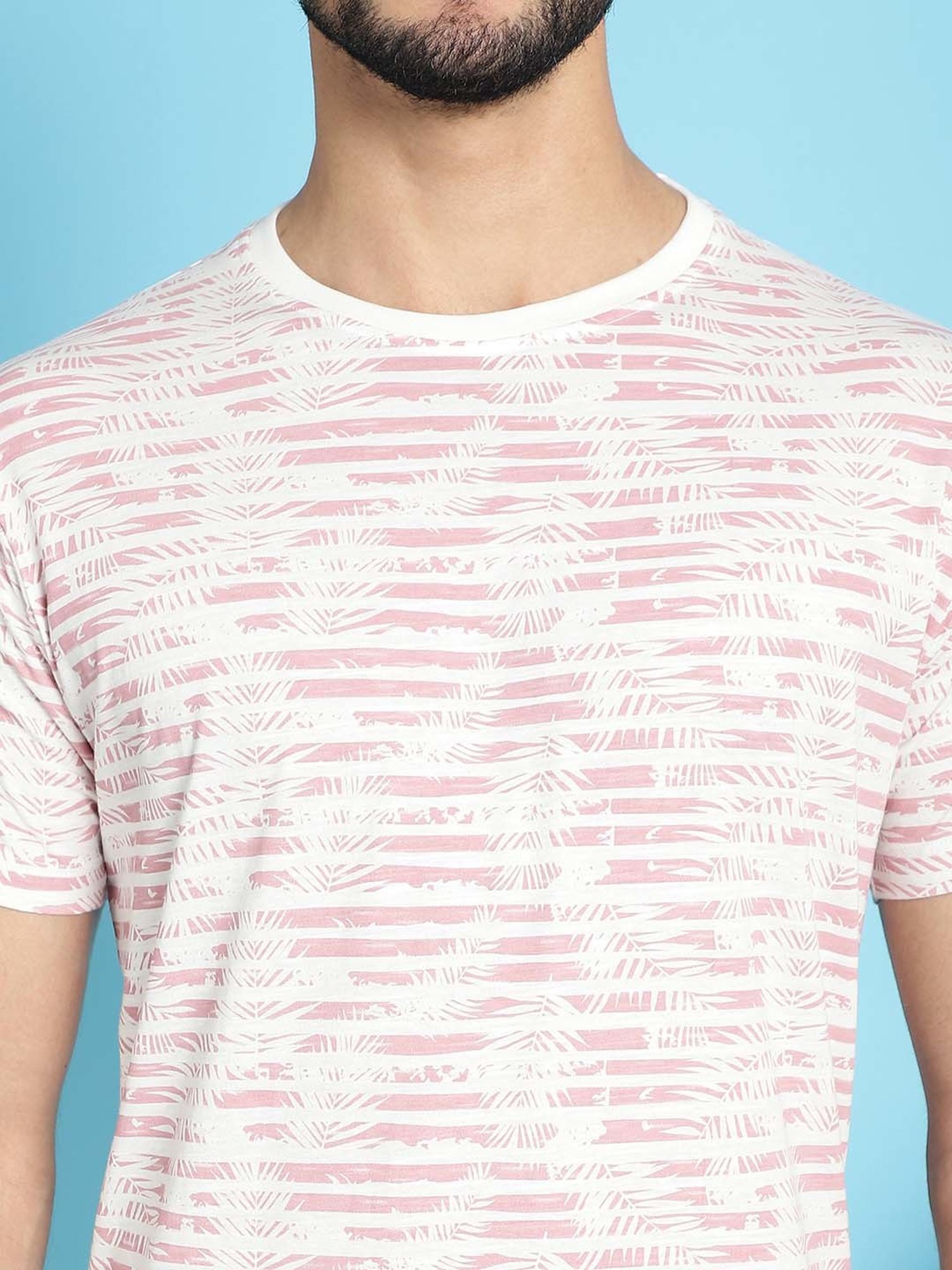 Venitian- Forbidden Clothing Rose Pink Slim Fit Printed Crew T-Shirt
