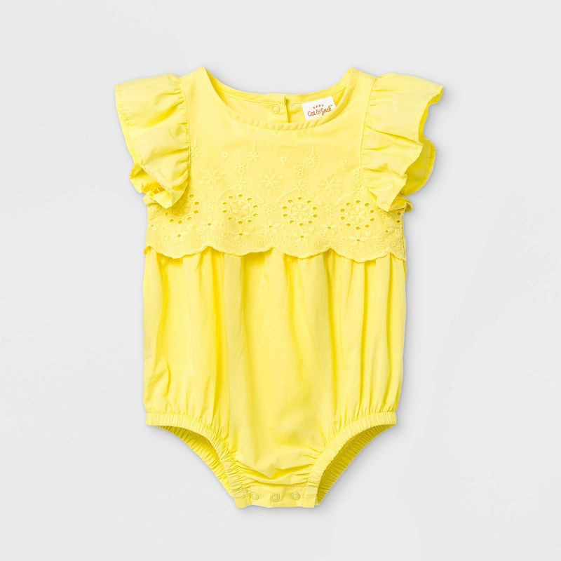 Baby Girls' Eyelet Bubble Romper - Cat & Jack™ Yellow Newborn