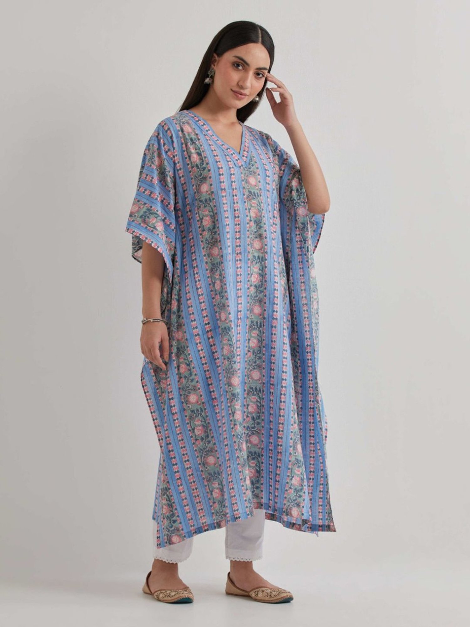 Priya Chaudhary Blue Varsha Cotton Printed Kaftan with Pants