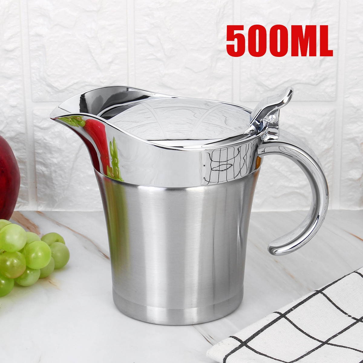 Stainless Steel Double Insulated Jug GravyThermal Sauce Kettle Kitchen Serving Storage Tableware Tool-500ml