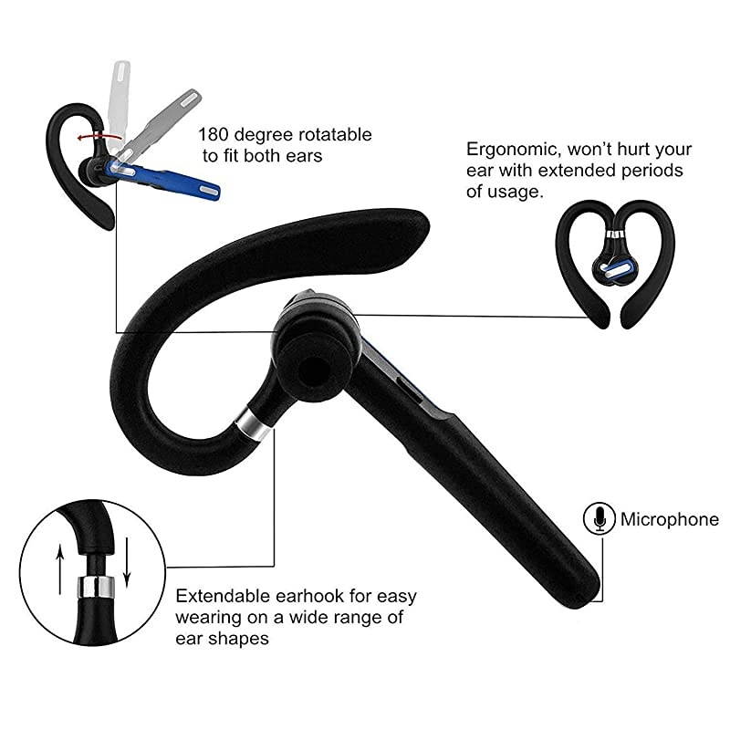 Bluetooth Headset V42 Wireless Bluetooth Earpiece HandsFree Earphones with Noise Cancellation Mic for DrivingBusinessOfficeHome Compatible with iPhone and Android Cell Phones
