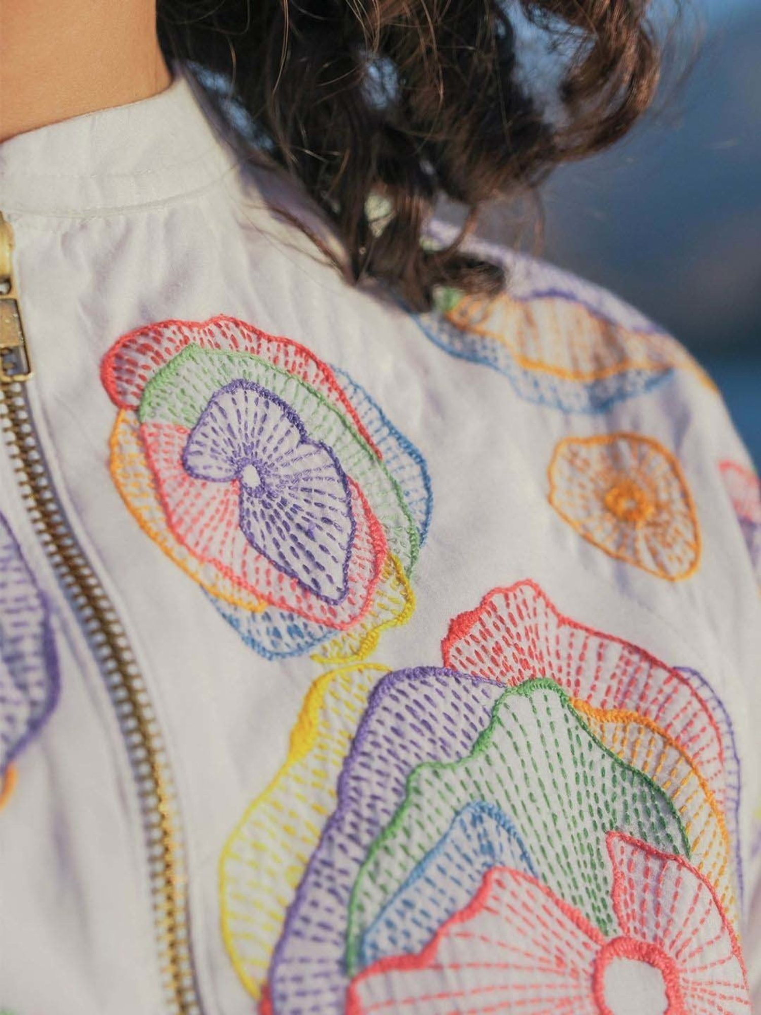 Okhai Holi White Pure Cotton Hand Embroidered Jacket