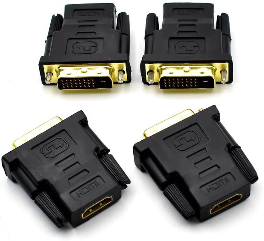 4 Pack Bidirectional DVI to HDMI Adapter 1080P Full HD DVI-D 24+1 Male to HDMI Female with Gold Plated High Speed Converter
