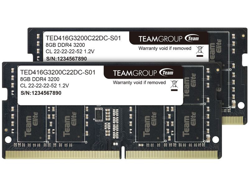Team Elite 16GB (2 x 8GB) 260-Pin DDR4 SO-DIMM DDR4 3200 (PC4 25600) Laptop Memory Model TED416G3200C22DC-S01