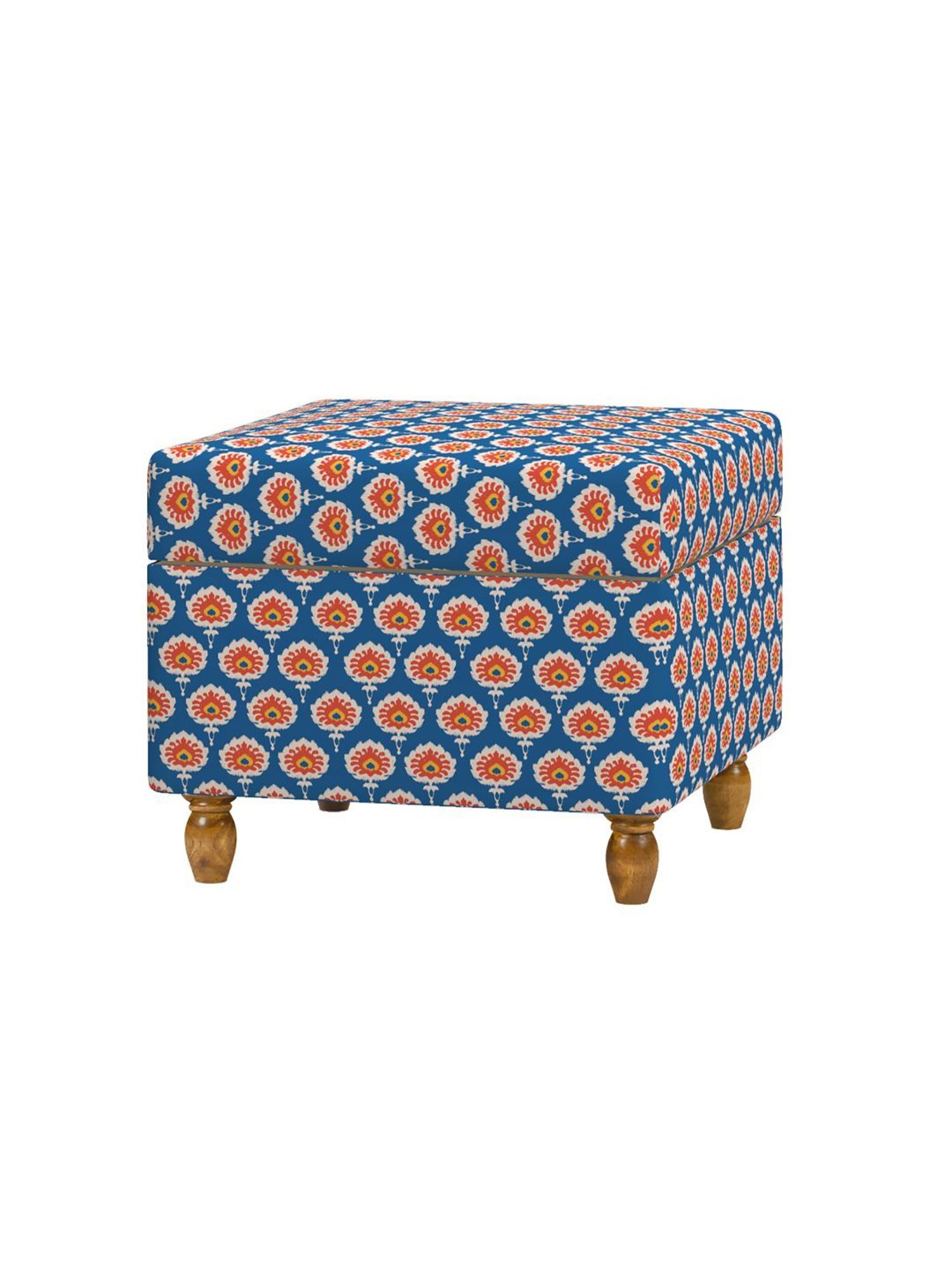 Chumbak Ikat Blue & Pink Mango Wood Modern Trunk Storage Ottoman