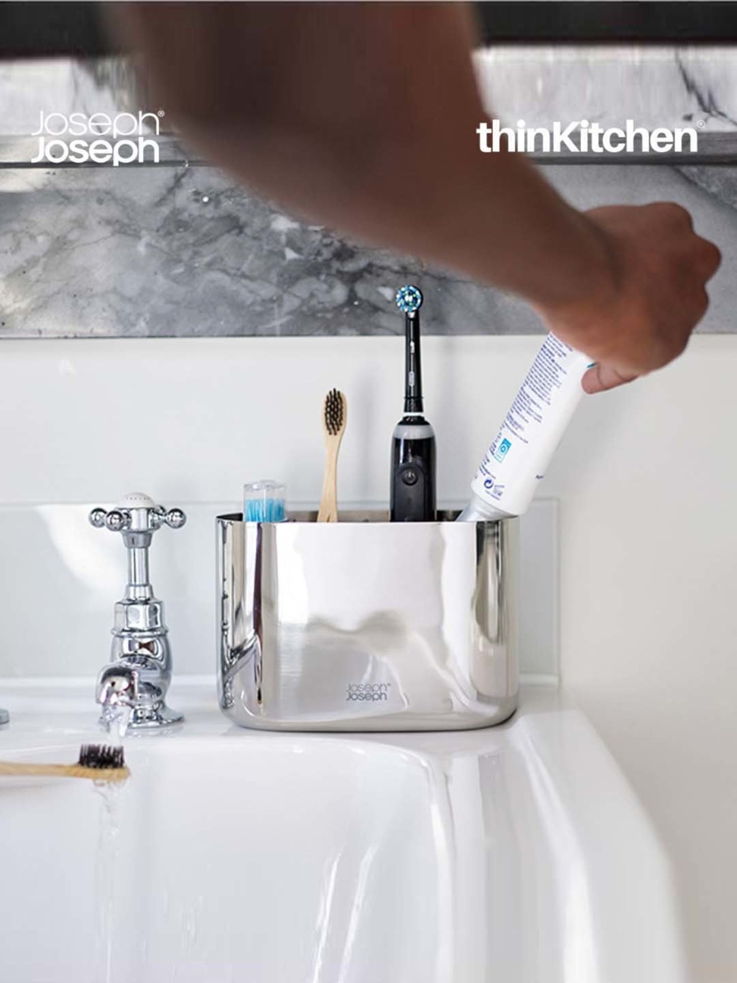 Joseph Joseph Silver Stainless Steel Easystore Luxe Toothbrush Caddy