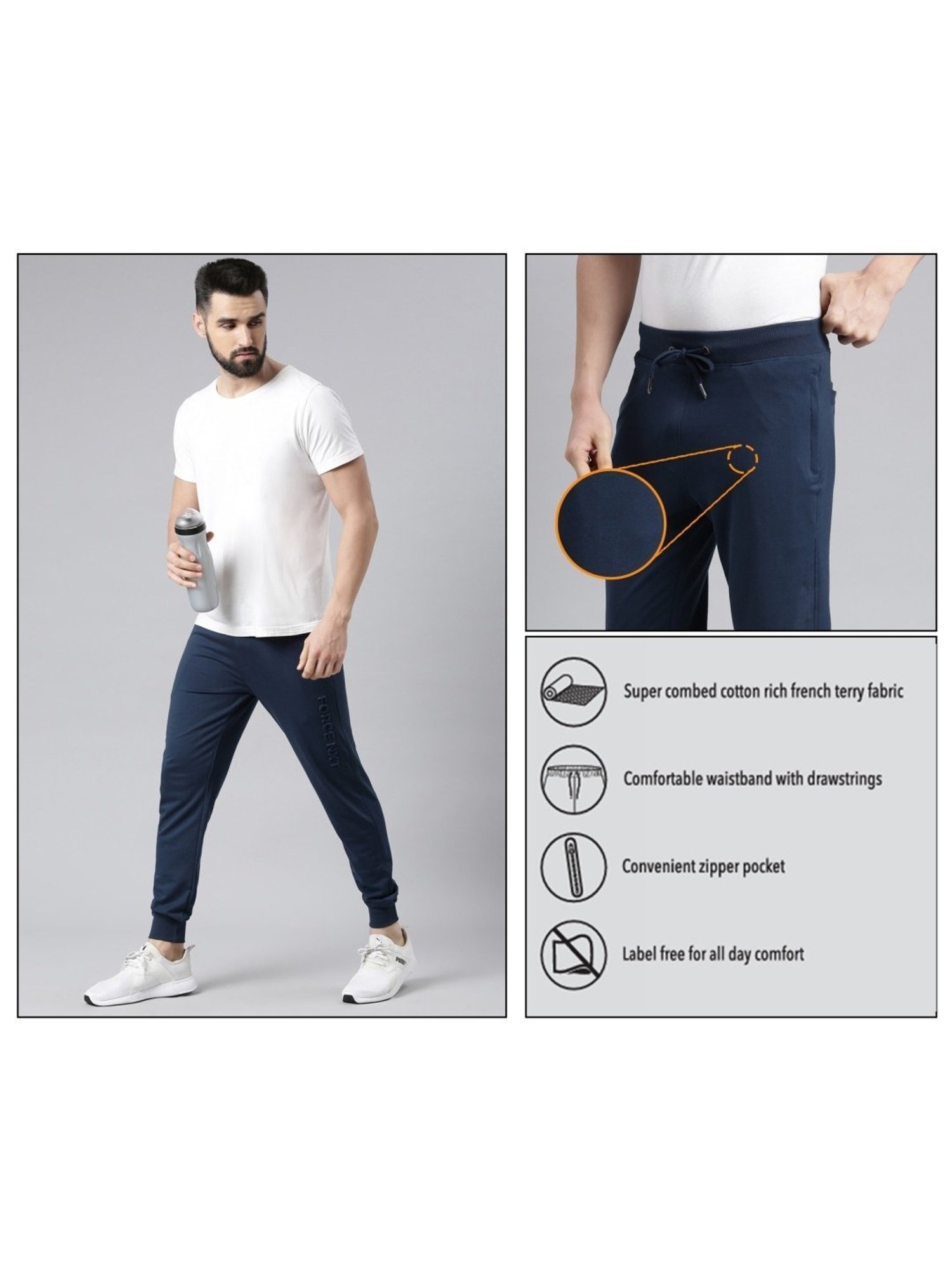 Force NXT Black Cotton Regular Fit Joggers