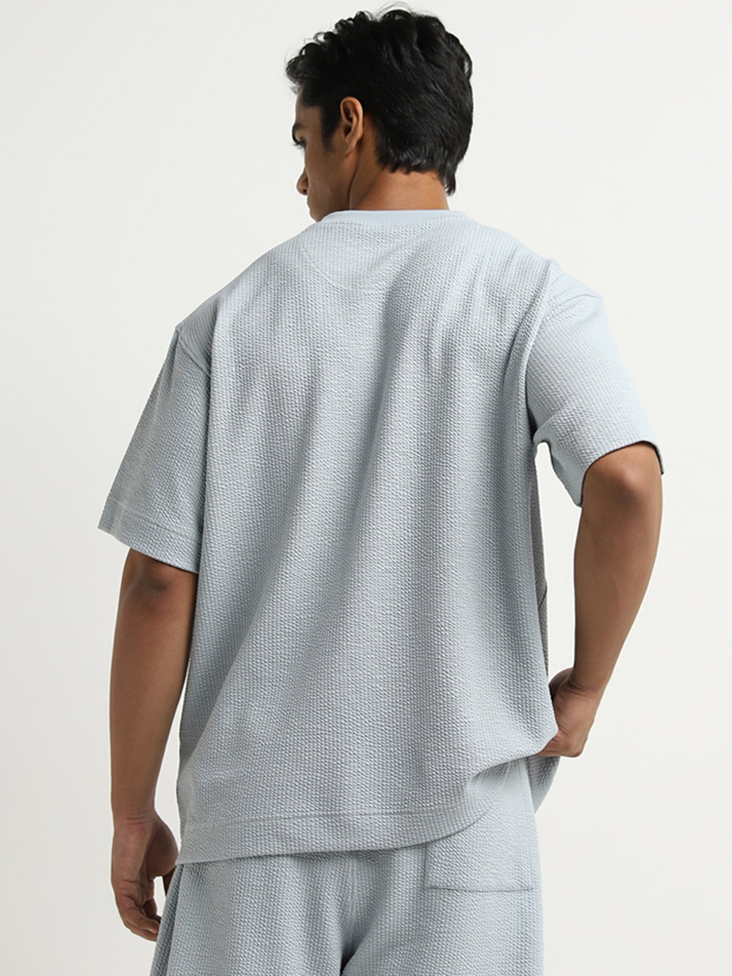 Studiofit by Westside Light Blue Popcorn Textured Relaxed-Fit T-Shirt