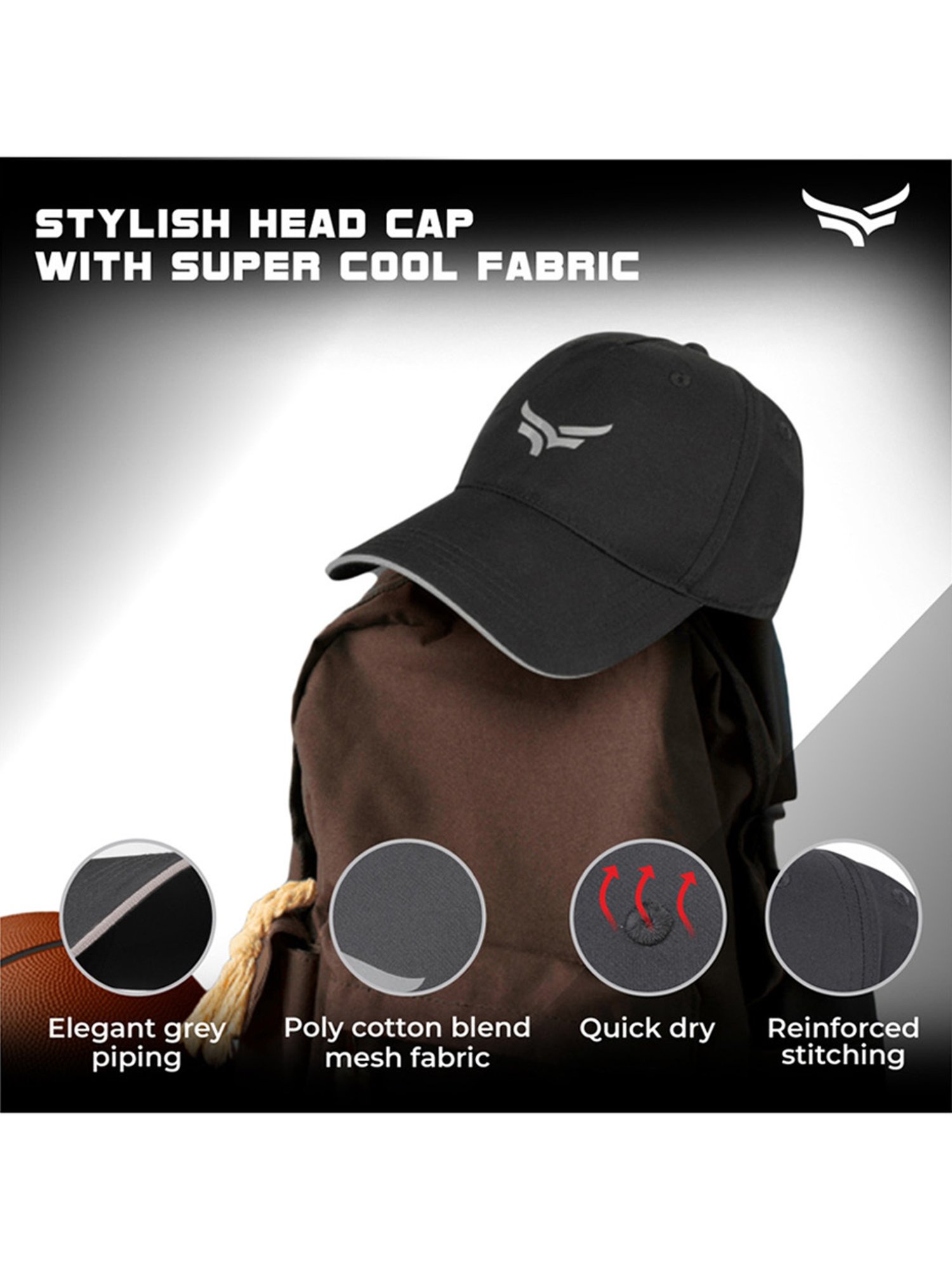 Xtrim Head Caps with Adjustable Strap (Black) Size - Free Size