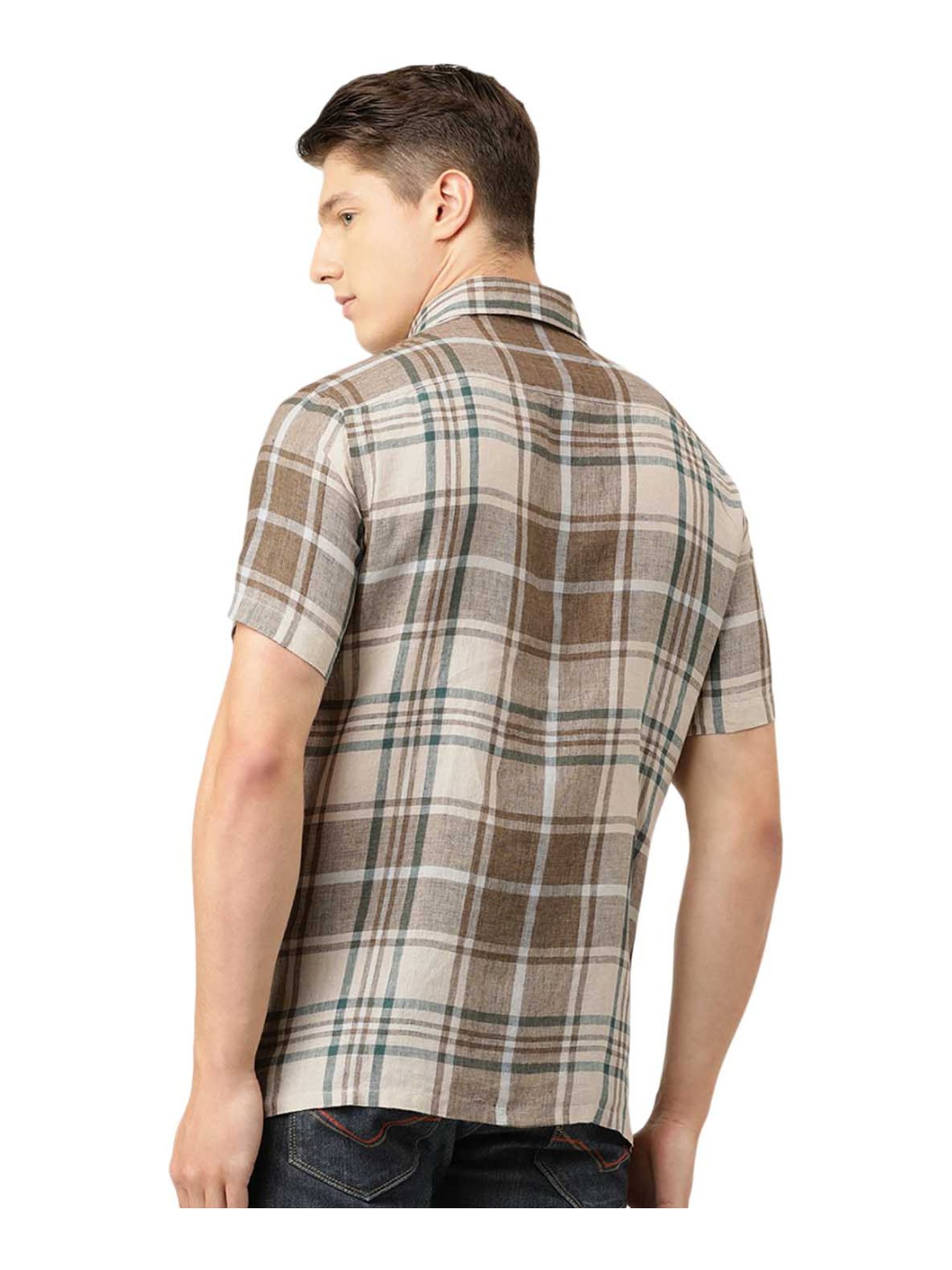 Burnt Umber Brown Cotton Regular Fit Checks Shirt