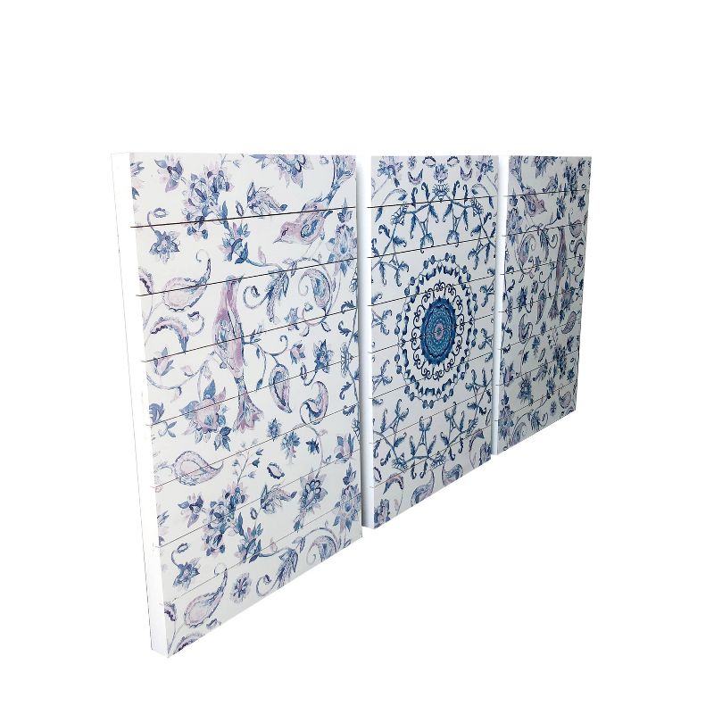 48" x 24" Chinoiserie Pattern Triptych Print on Planked Wood Wall Sign Panel Gray - Gallery 57