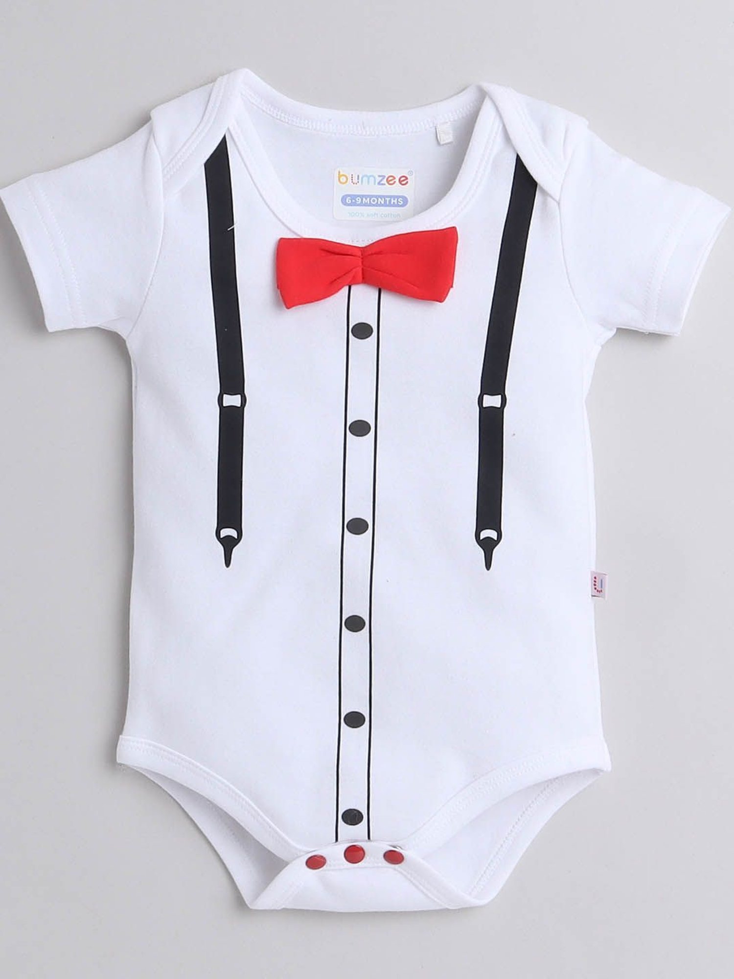 Bumzee Kids White & Black Printed Bodysuit with Pyjamas