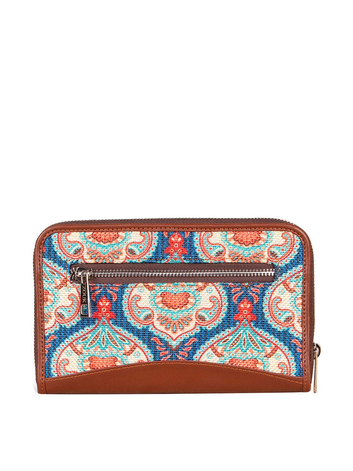 ZOUK Blue Printed Zip Around Wallet for Women