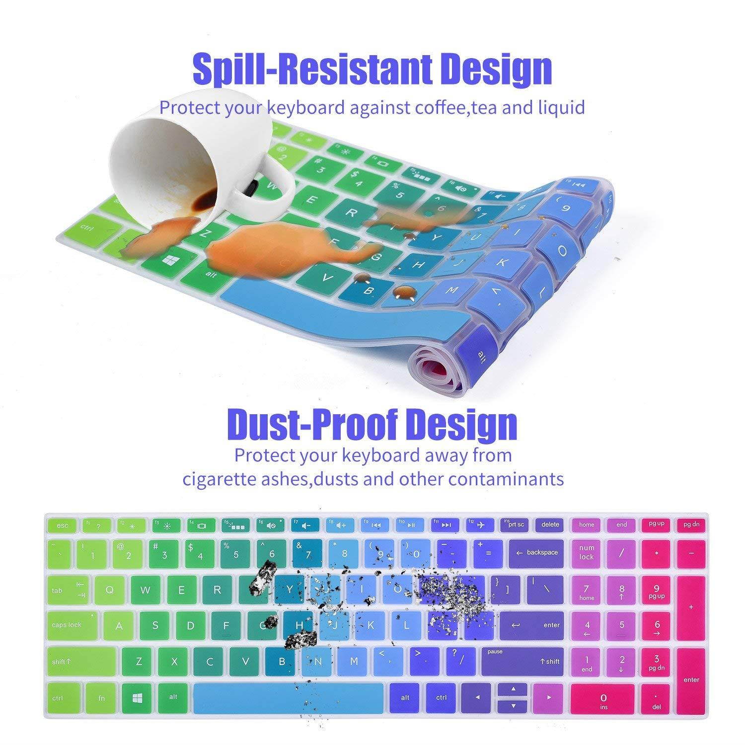 Colorful Keyboard Cover for 2018 HP 17.3 Inch Flagship Laptop Computer, HP 17.3" FHD IPS Business Gaming Laptop, HP Envy 17t Touch, HP ENVY 17M-AE111DX 17M-AE011DX 17-BS049DX 17-BS010NR, Rainbow