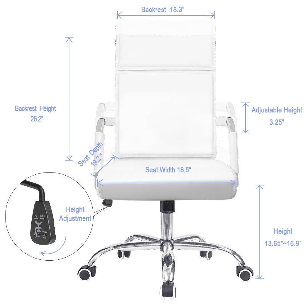 Homall Office Desk Chair Mid-Back Computer Chair Leather Executive Adjustable Swivel Task Chair Conference Chair with Armrests (White)