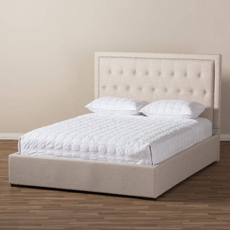 Taylor Modern and Contemporary Fabric Upholstered Gas - Lift Platform Bed - Queen - Light Beige - Baxton Studio