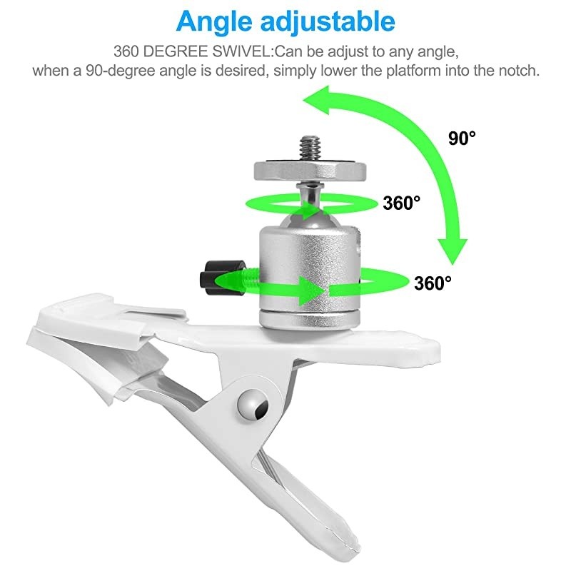 Mount-Desk Rotating Clip Clamp Holder Stand with 1/4" Screw Ball Head for Wyze Cam V3/ Wyze Cam Pan/Oculus Sensor/HTC Vive Base Station/Arlo and Other Compatible Home Security Camera