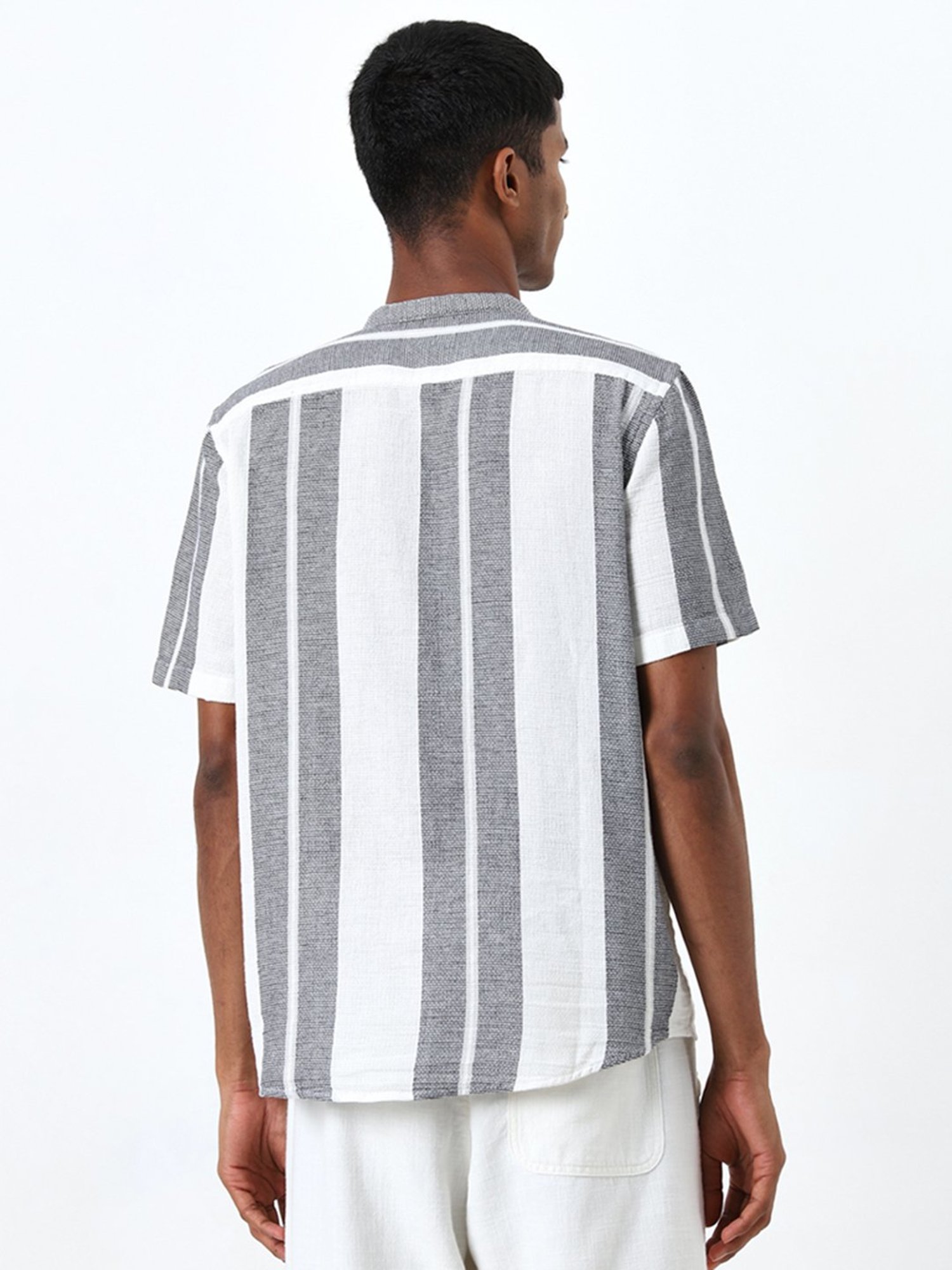ETA by Westside Grey Stripe Printed Resort-Fit Cotton Shirt