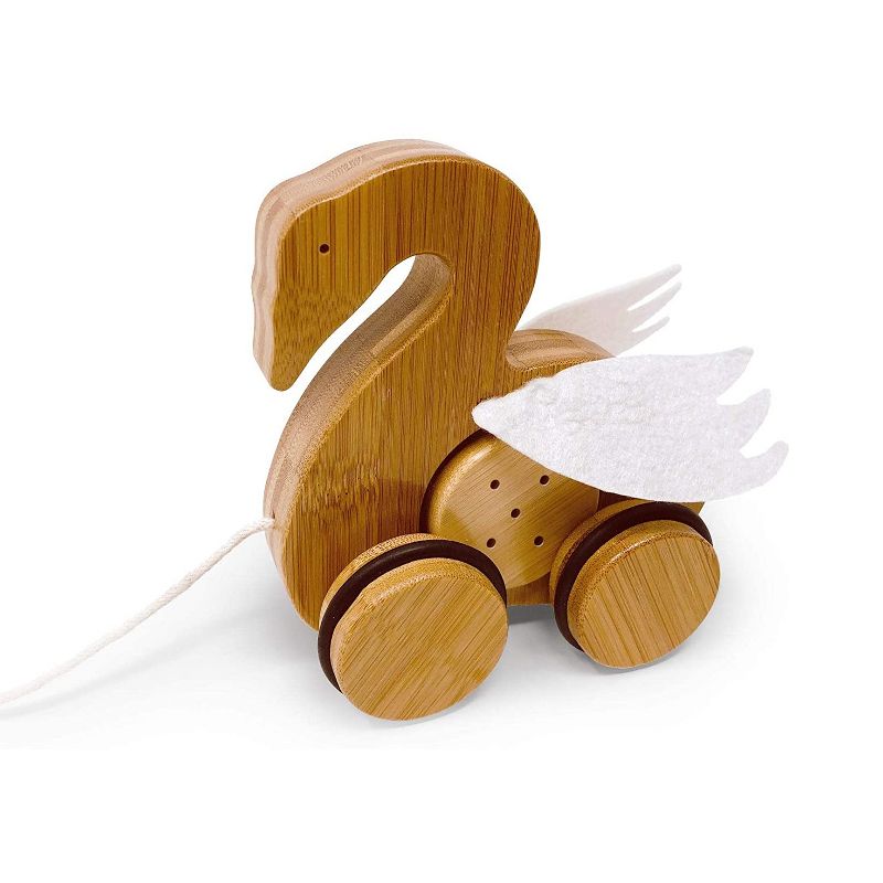Kinderfeets Kids Rolling Bamboo Push and Pull Animal Toy for Toddlers and Children with Pull String, Swan