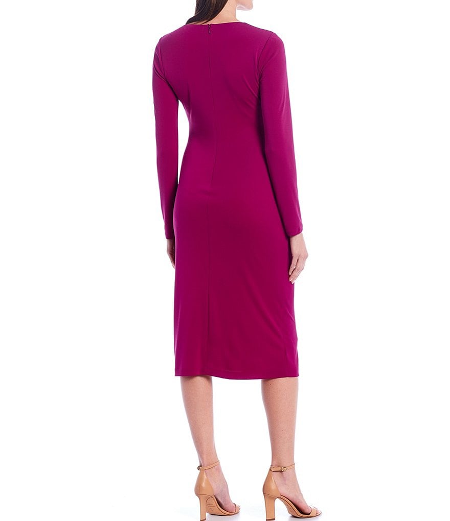 Donna Karan New York Matte Jersey Ruched Long Sleeve Midi Sheath Dress