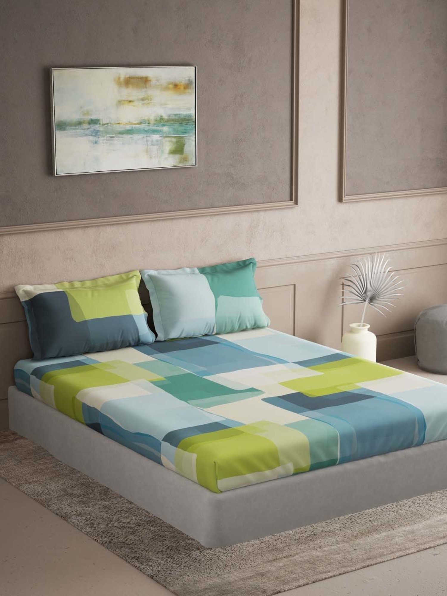 Ddecor Live beautiful Maxima Blue 180 TC Cotton King Bedsheet with 2 Pillow Covers