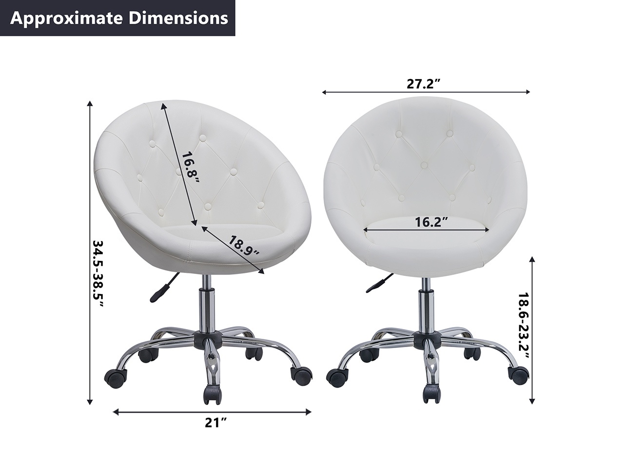Swivel Height Adjustable Task Chair Tufted PU Leather Upholstered Office Chair