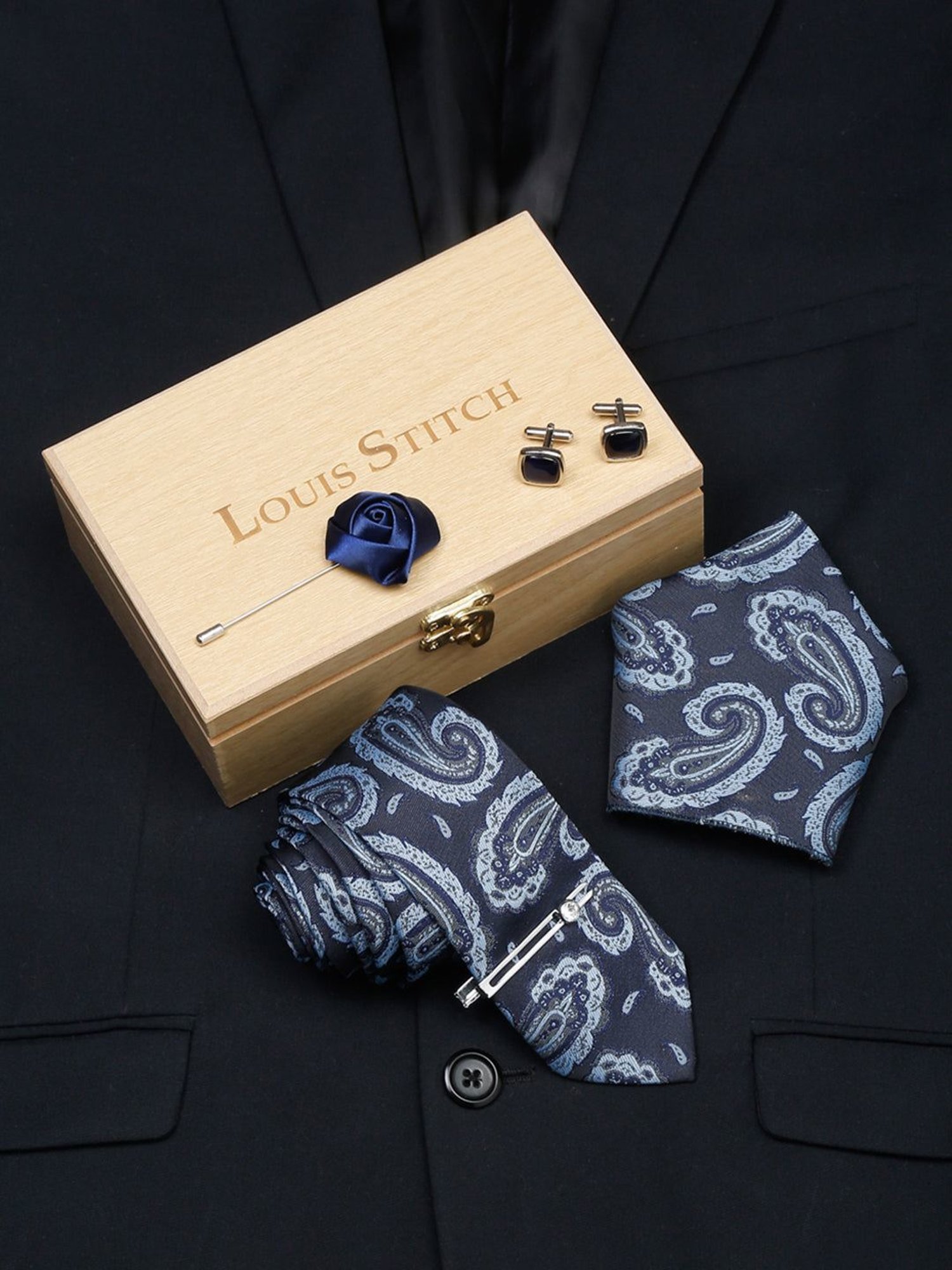 Louis Stitch Blue Embroidered Necktie Gift Set - Set of 5