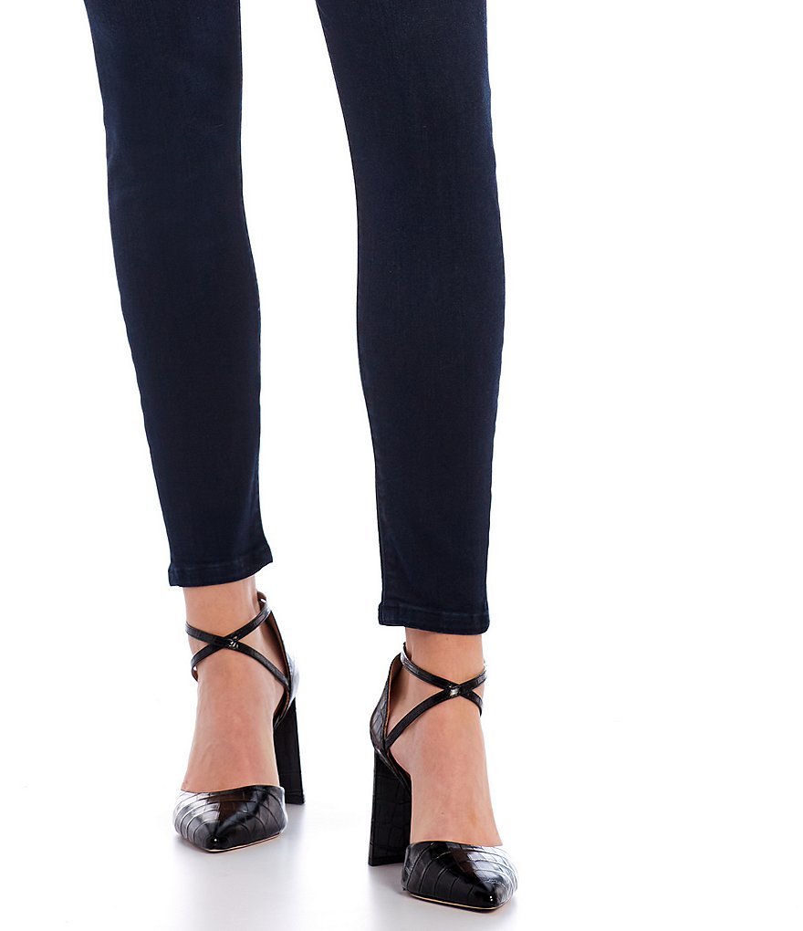 Deltan Tessa Croc-Embossed T-Strap Block Heel Pumps