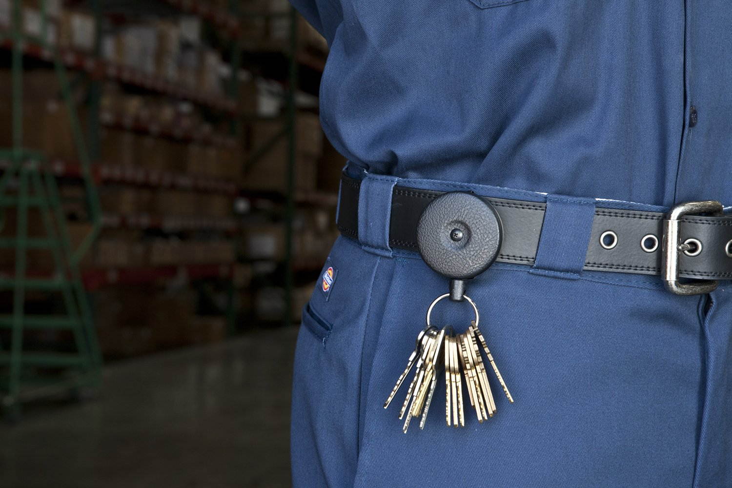 Key-Bak Original HD Retractable Key Holder, 48" Kevlar Cord, Black Front, Steel Belt Loop, 8 oz. Retraction, Split Ring