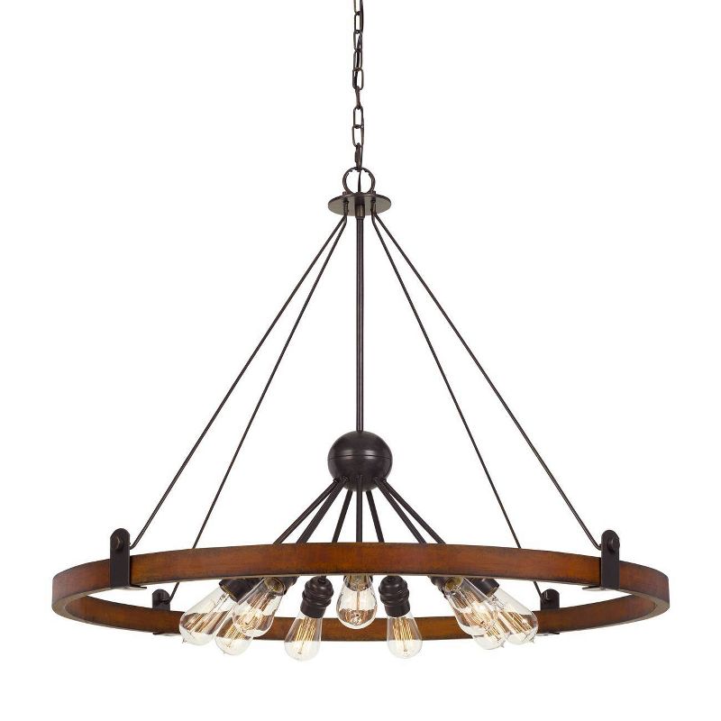 28.75" Metal and Wood Round Lucca Chandelier Black - Cal Lighting