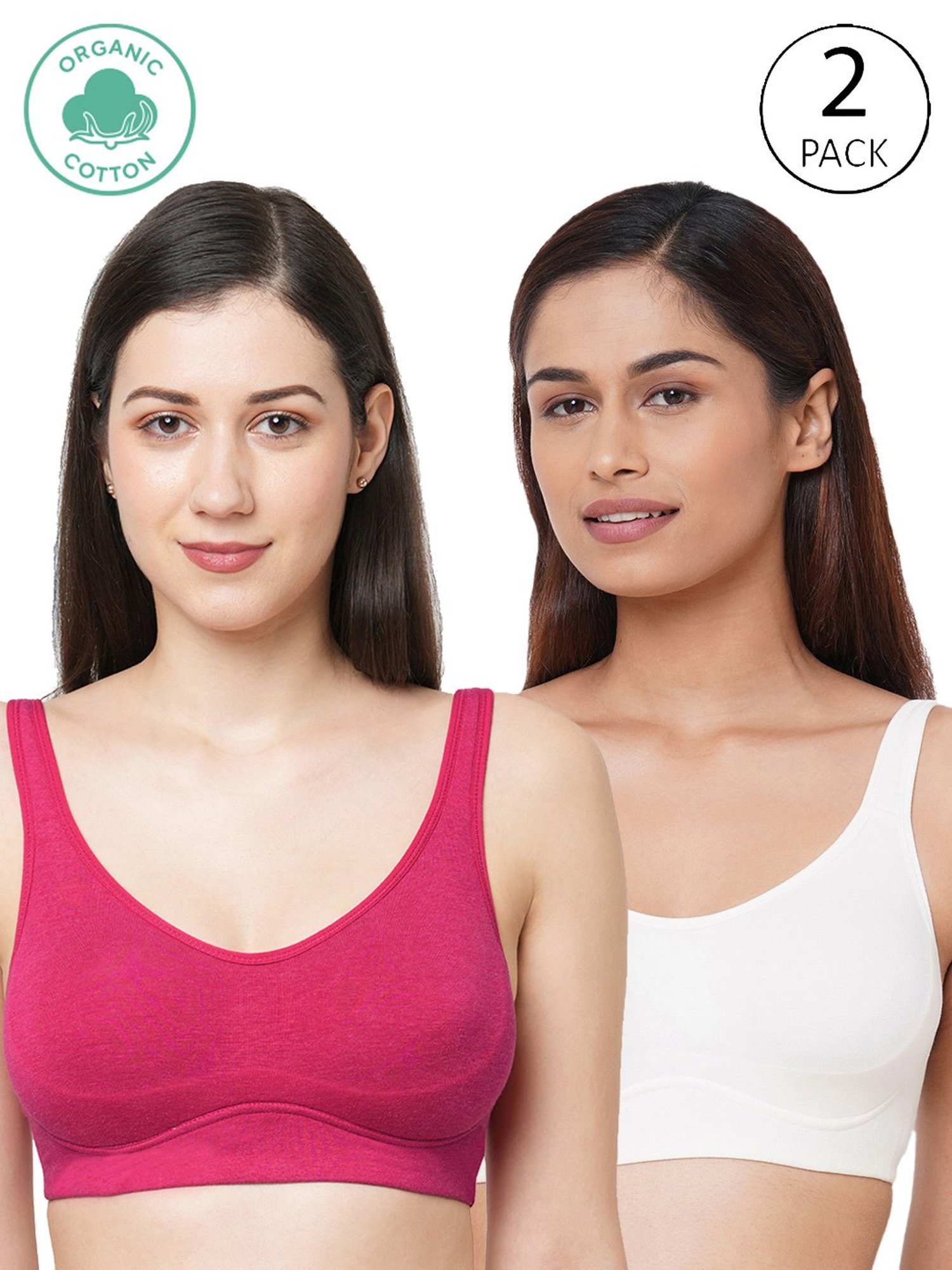 Inner Sense Fuchsia & White Full Coverage Bra - Pack of 2