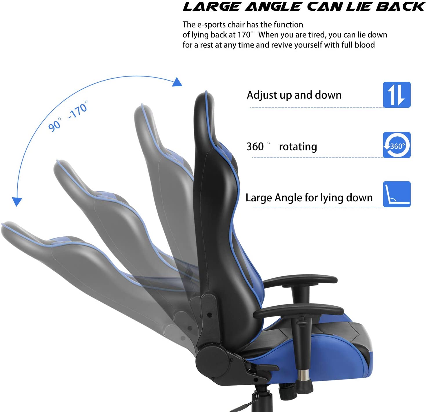 Ergonomic Gaming Chair Racing Computer Chair PU Leather Chair Adjusted Reclining Office Desk Chair with Headrest and Lumbar Support