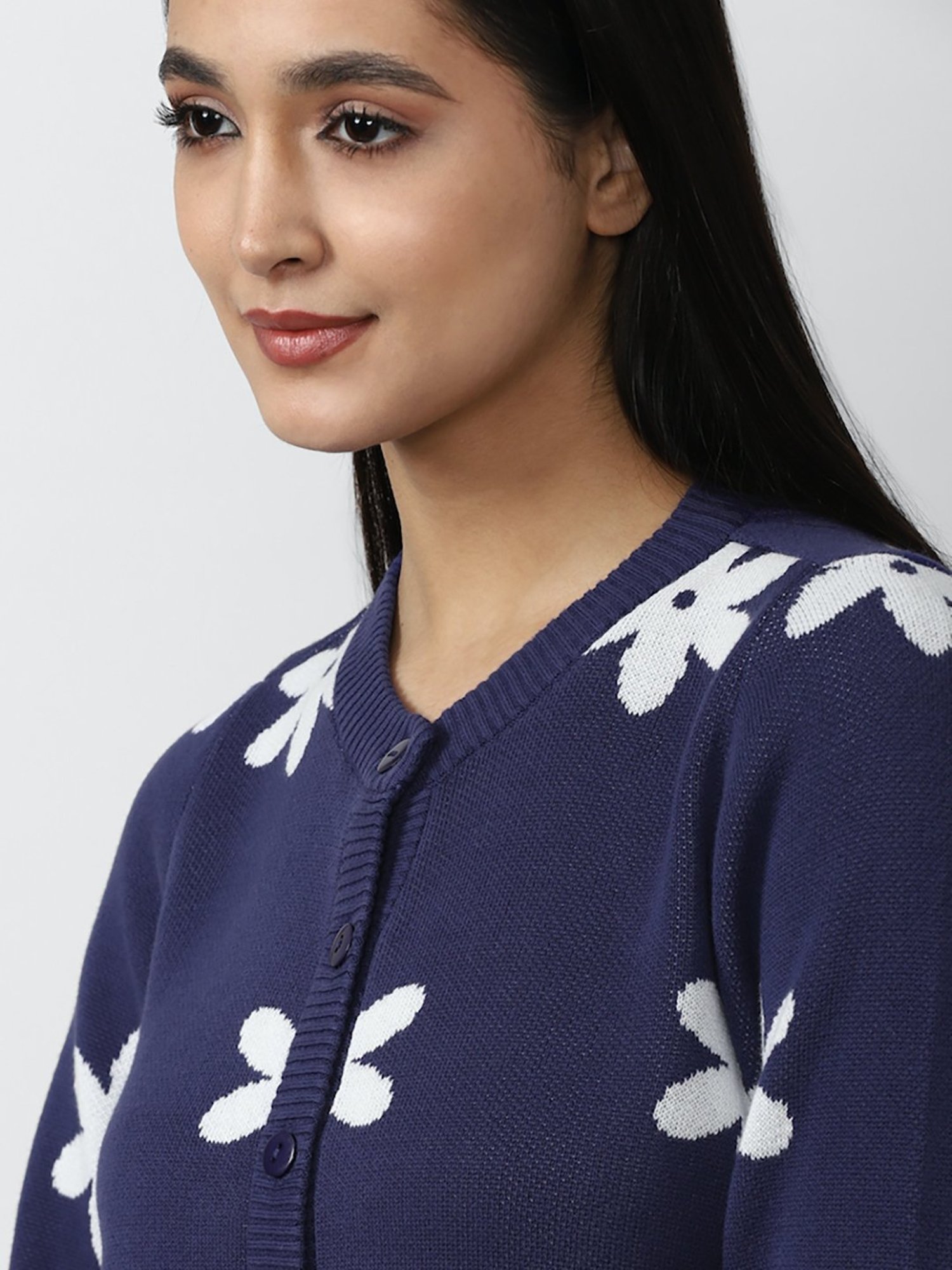 Forever 21 Navy Round Neck Cardigan