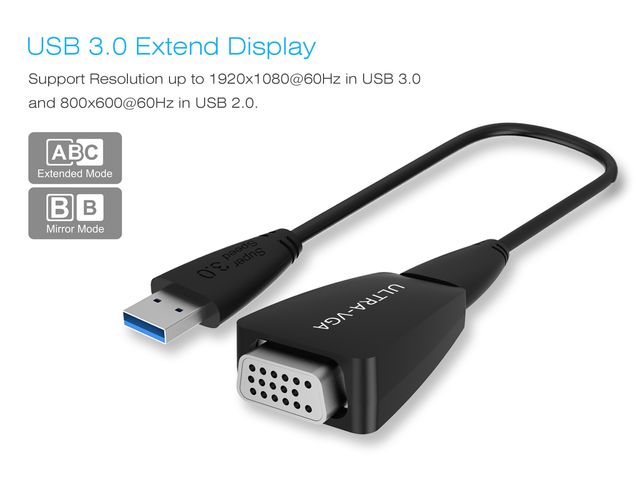 Wavlink SuperSpeed USB 3.0 to VGA Adapter External Graphic Card Converter Pixels up to 1920 &times; 1080 with USB 3.0 to Micro B Cable Extend & Mirror Mode for Windows 7/ 8 /8.x /10