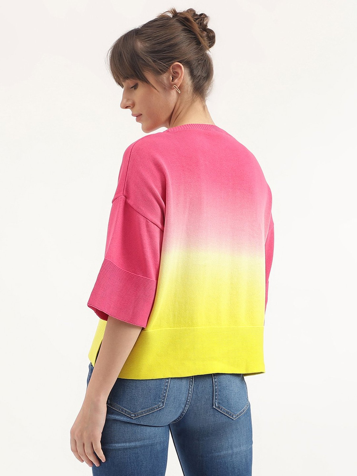 United Colors of Benetton Yellow & Pink Cotton Tie-Dye Top