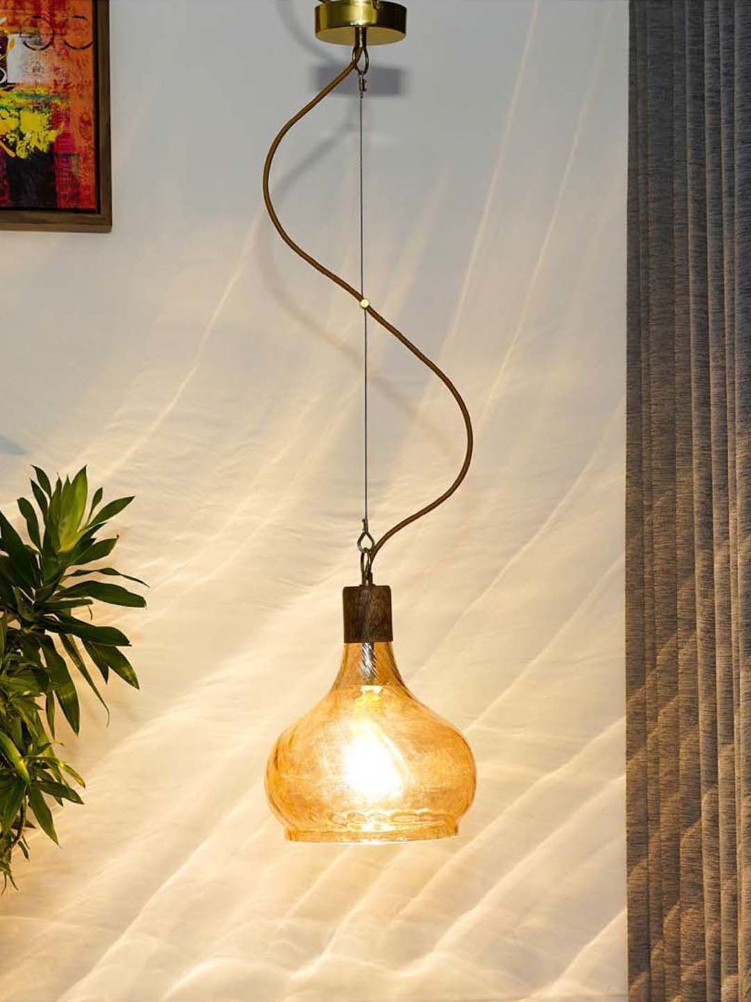Kapoor Lamp Shades Amber Glass Optica Hanging Light