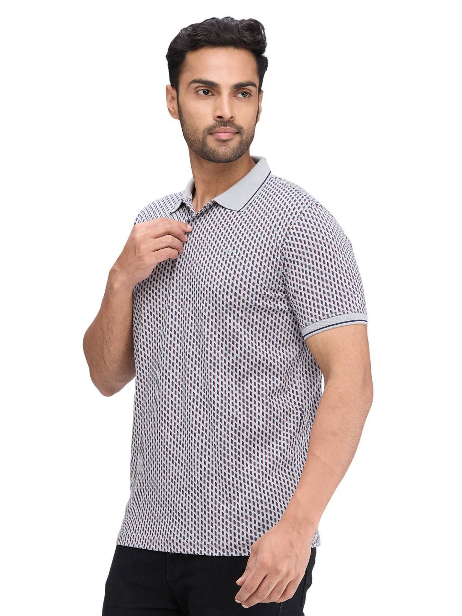 Park Avenue Grey Slim Fit Printed Polo T-Shirt