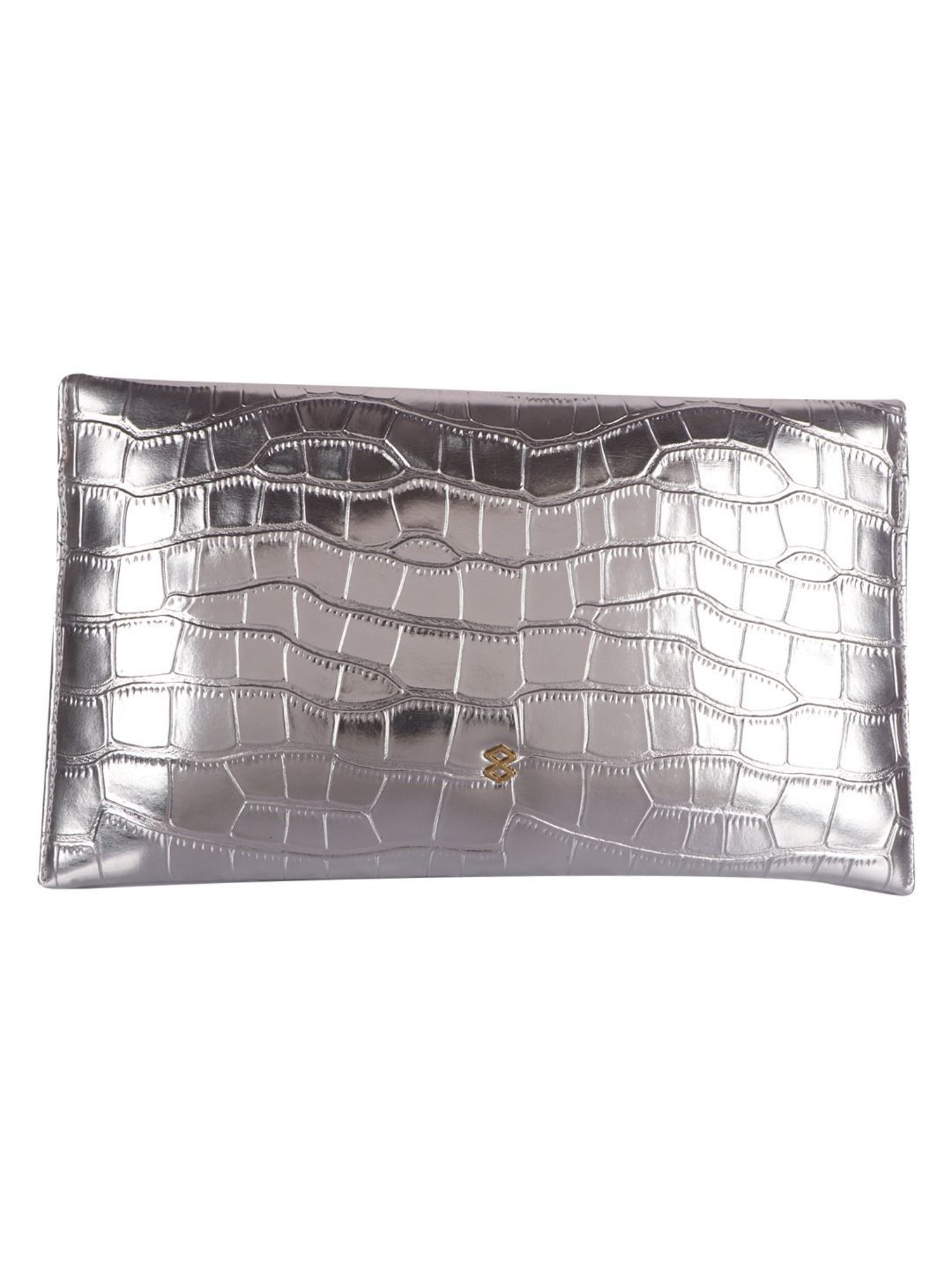 Horra Silver Embellished Envelope Clutch