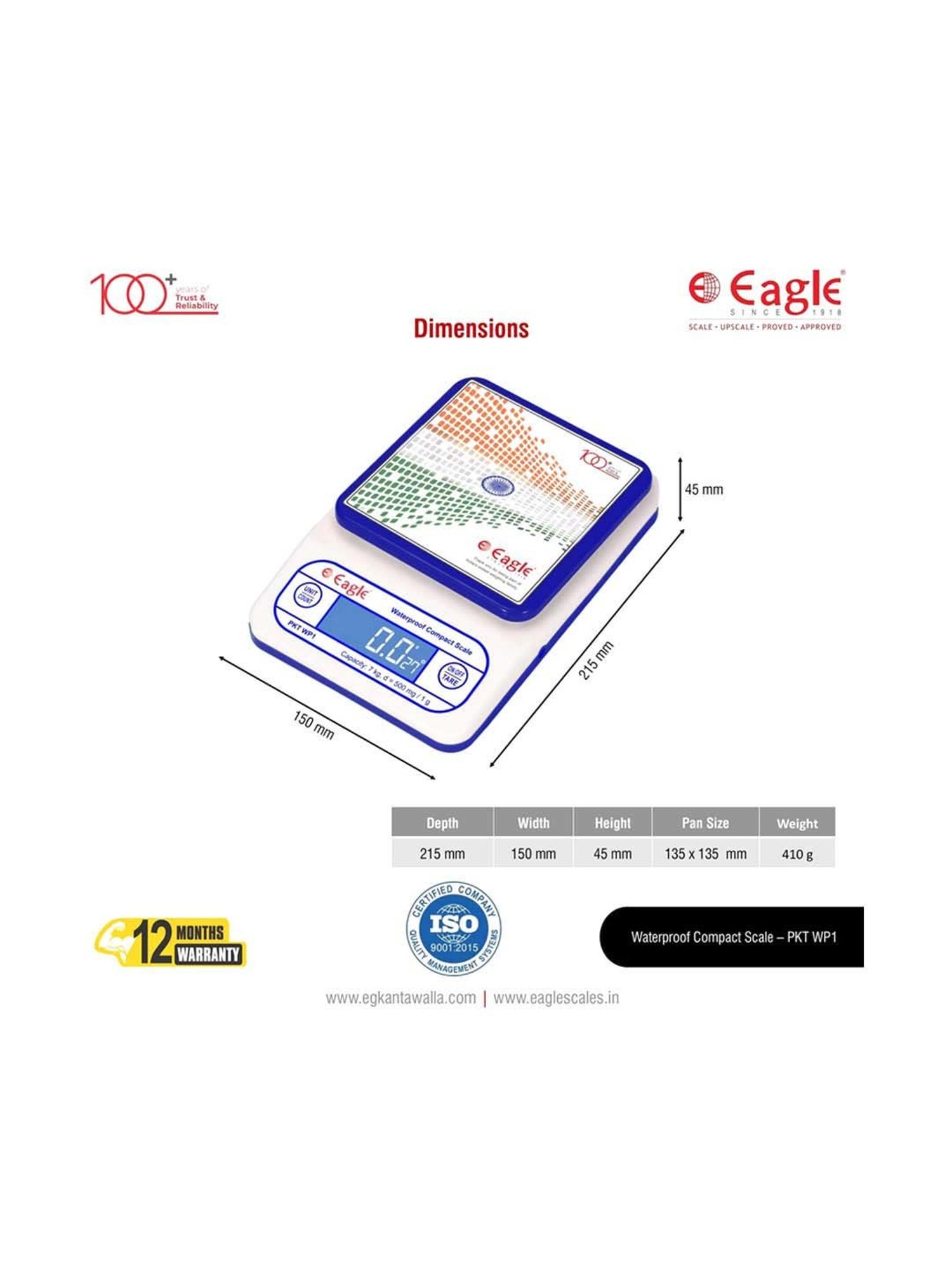 Eagle PKT-WP1 Digital Weight Machine for Kitchen, 7 kg Capacity, 1 g Accuracy,Kitchen Weighing Scale
