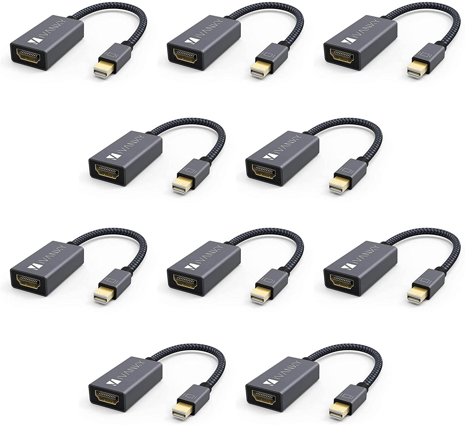 Mini Displayport to HDMI Adapter [10-Pack Super Slim Nylon Braided] iVanky Mini DP to HDMI Adapter for Microsoft Surface Pro/Dock Apple MacBook Air/Pro Monitor Projector and More -Space Grey