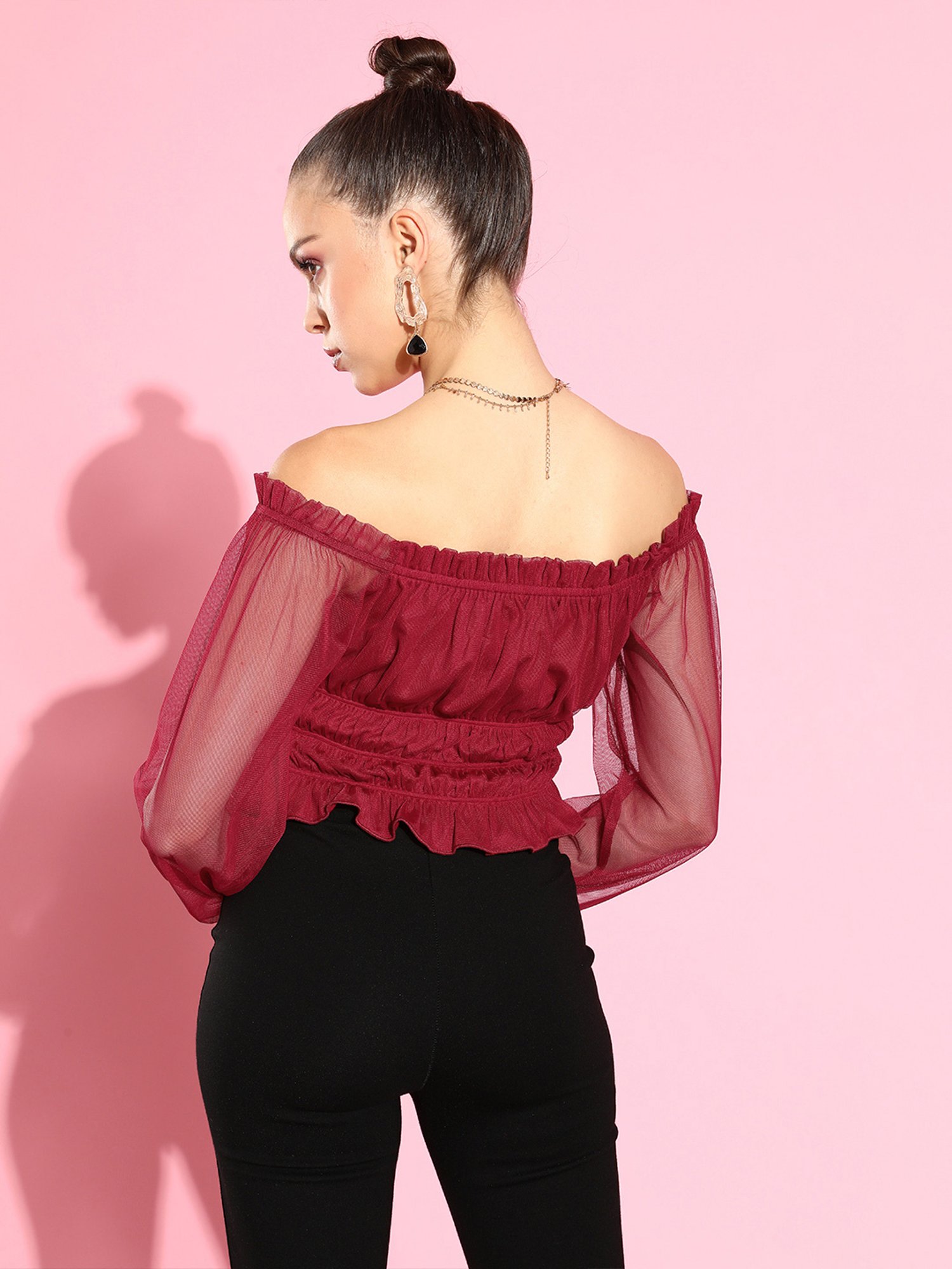 KASSUALLY Maroon Relaxed Fit Top