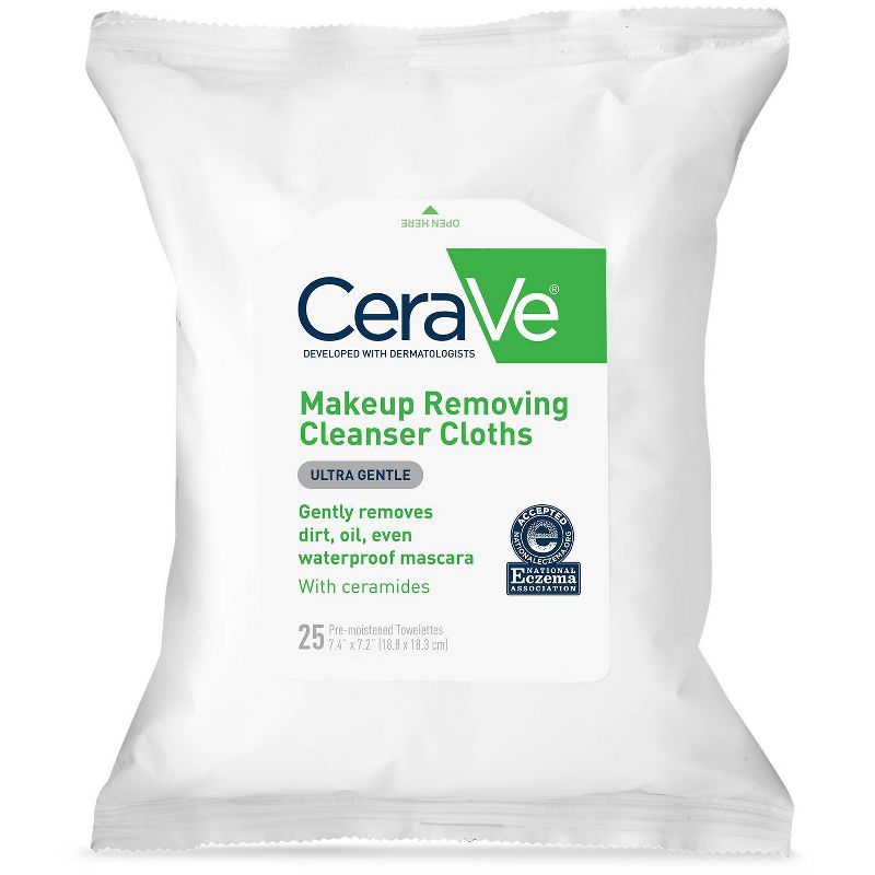 CeraVe Makeup Remover Cleansing Cloths Ultra-Gentle Wipes with Ceramides - 25ct