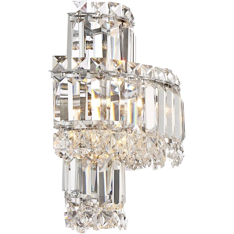 Vienna Full Spectrum Wall Light Sconce Chrome Hardwired 12 1/2" High Fixture Tiered Clear Crystal for Bedroom Bathroom Hallway