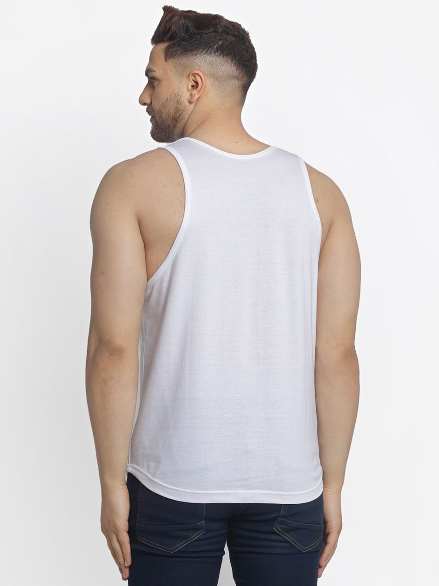 Friskers Multi Cotton Slim Fit Printed Gym Vest - Pack of 2