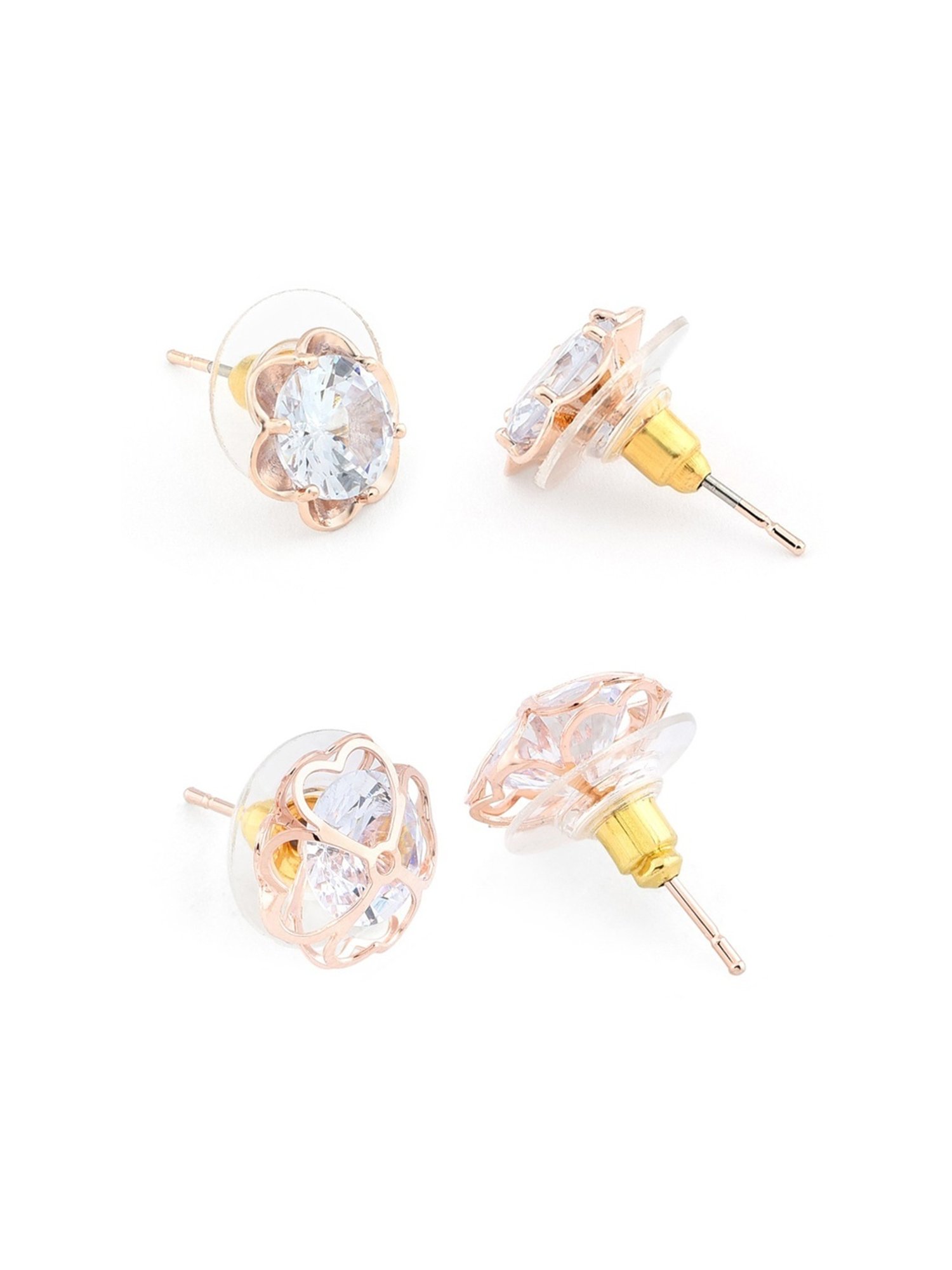 Zaveri Pearls Set of 2 Rose Gold Contemporary Stud Earrings - ZPFK12807