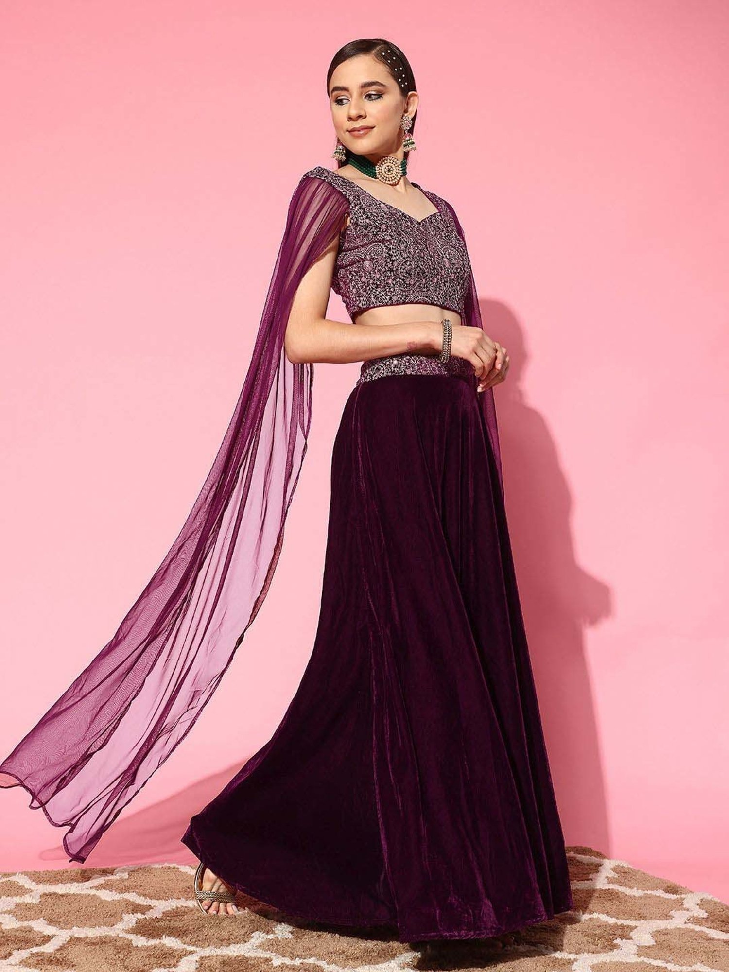 Libas Purple Plain Lehenga Choli Set