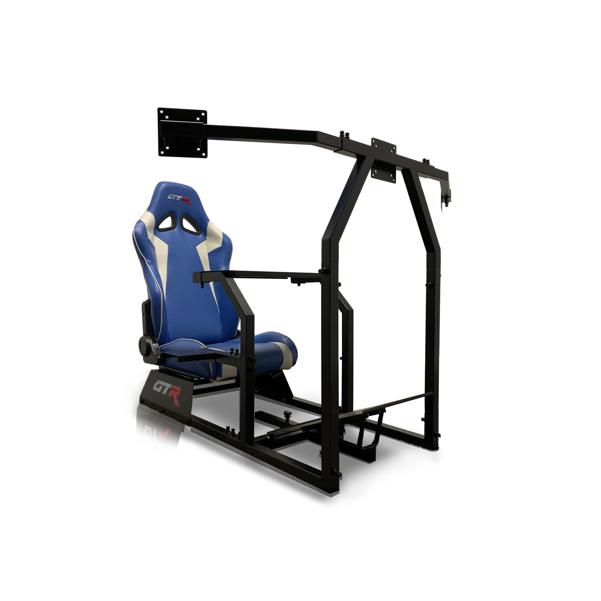 GTR Racing Simulator GTAF-BLK-S105LWHTRD - GTA-F Model (Black) Triple or Single Monitor Stand with White/Red Adjustable Leatherette Seat, Racing Simulator Cockpit gaming chair Single Monitor Stand