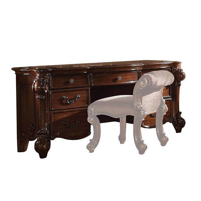 Benzara BM185887 30.71 x 22.05 x 62.99 in. Spacious Wooden Vanity Desk with Scrolled Poster Legs, Cherry Brown