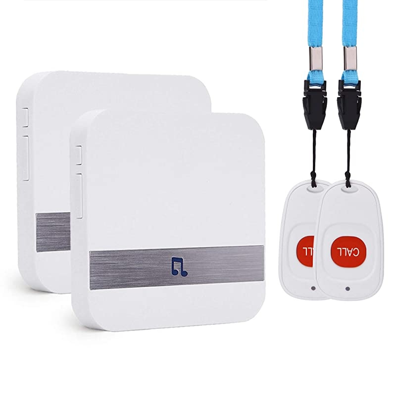 Wireless Caregiver Pager,  Smart SOS Call Button for Elderly Patient Personal Care in Home Alert System, 500+ Feet Range (2 Call Buttons + 2 receivers)